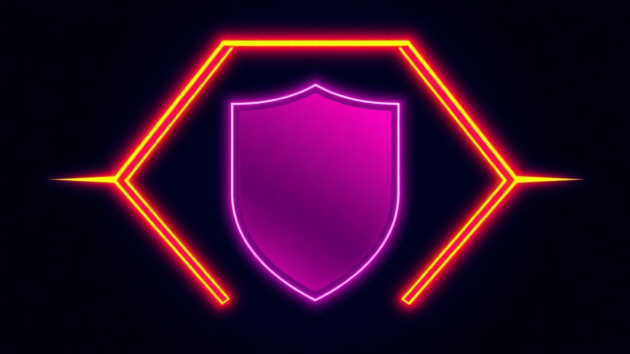 Neon pink schild met yellow accenten op zwarte achtergrond