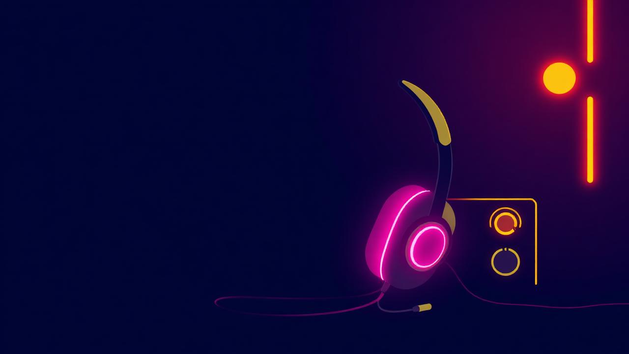Neon headset met pink microfoon op donker navy achtergrond